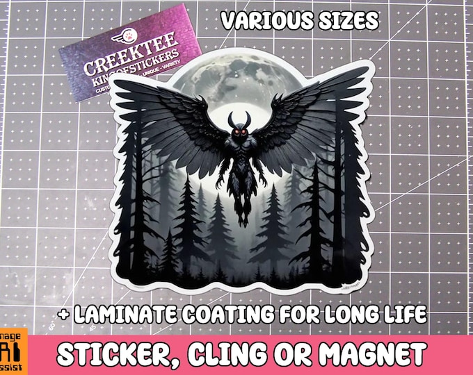 Mothman Vinyl Sticker, Magnet or Window Cling in Various Sizes with Laminate Coating Cool Cryptids