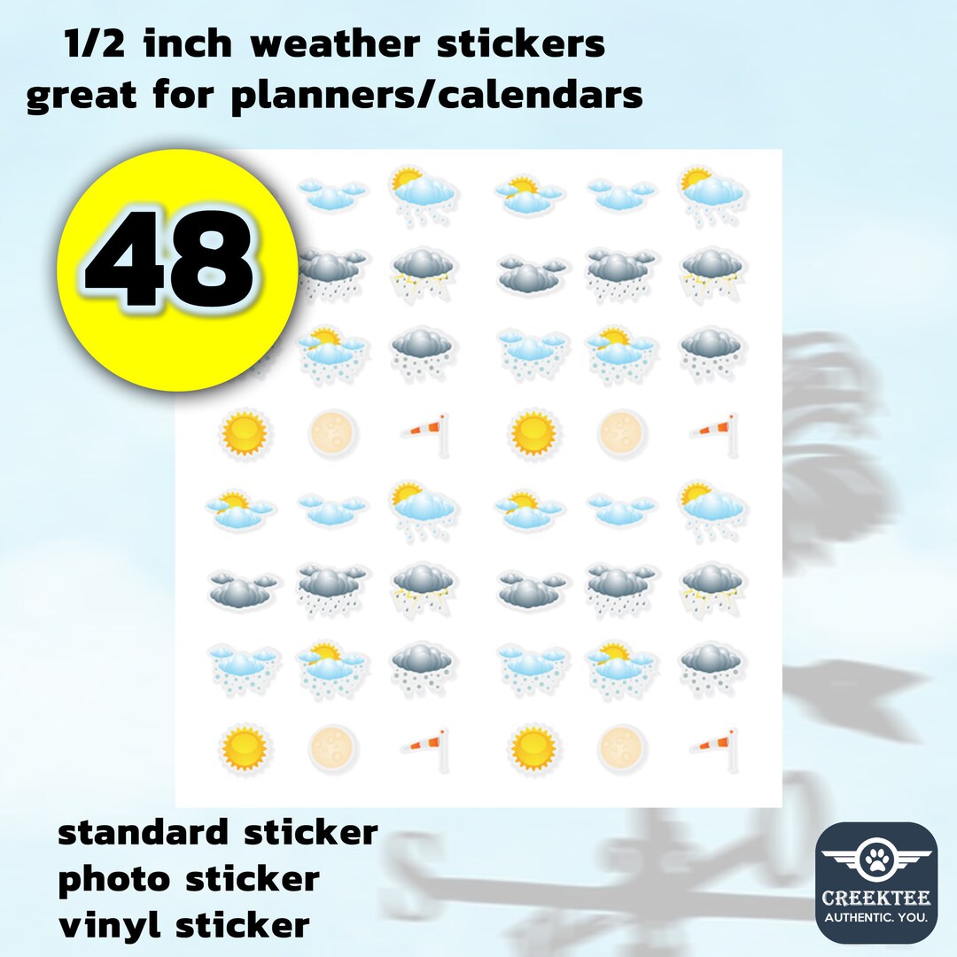48 Fun Weather Stickers 1/2 Inch Great for Planners and Etsy