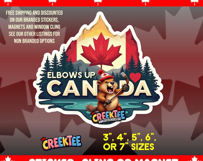 Elbows Up Canada Angry Beaver Branded Bumper Sticker, Magnet, Vinyl Sticker, Window Cling, UV Laminate, laptop, water bottle