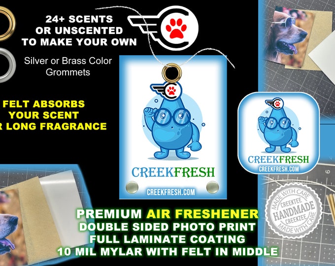 CREEKFRESH Branded Premium  Air Freshener Full Color with Felt middle for fragrance absorption -Scented or un-Scented - Double Sided