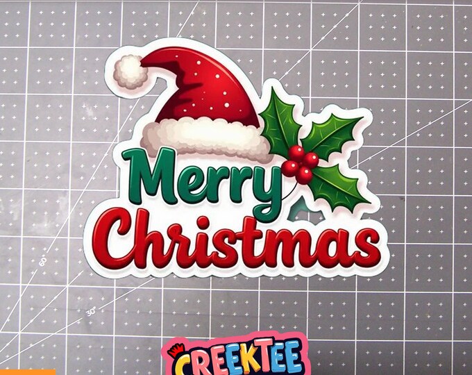 Merry Christmas Vinyl Sticker, Window Cling or Magnet in UV Laminate Coating