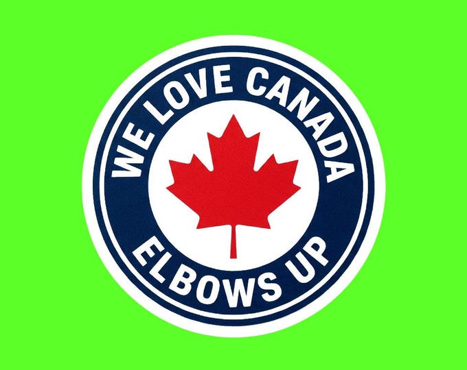We Love Canada Elbows Up Round Bumper Sticker, Magnet, Vinyl Sticker or Window Cling, UV Laminate Coating