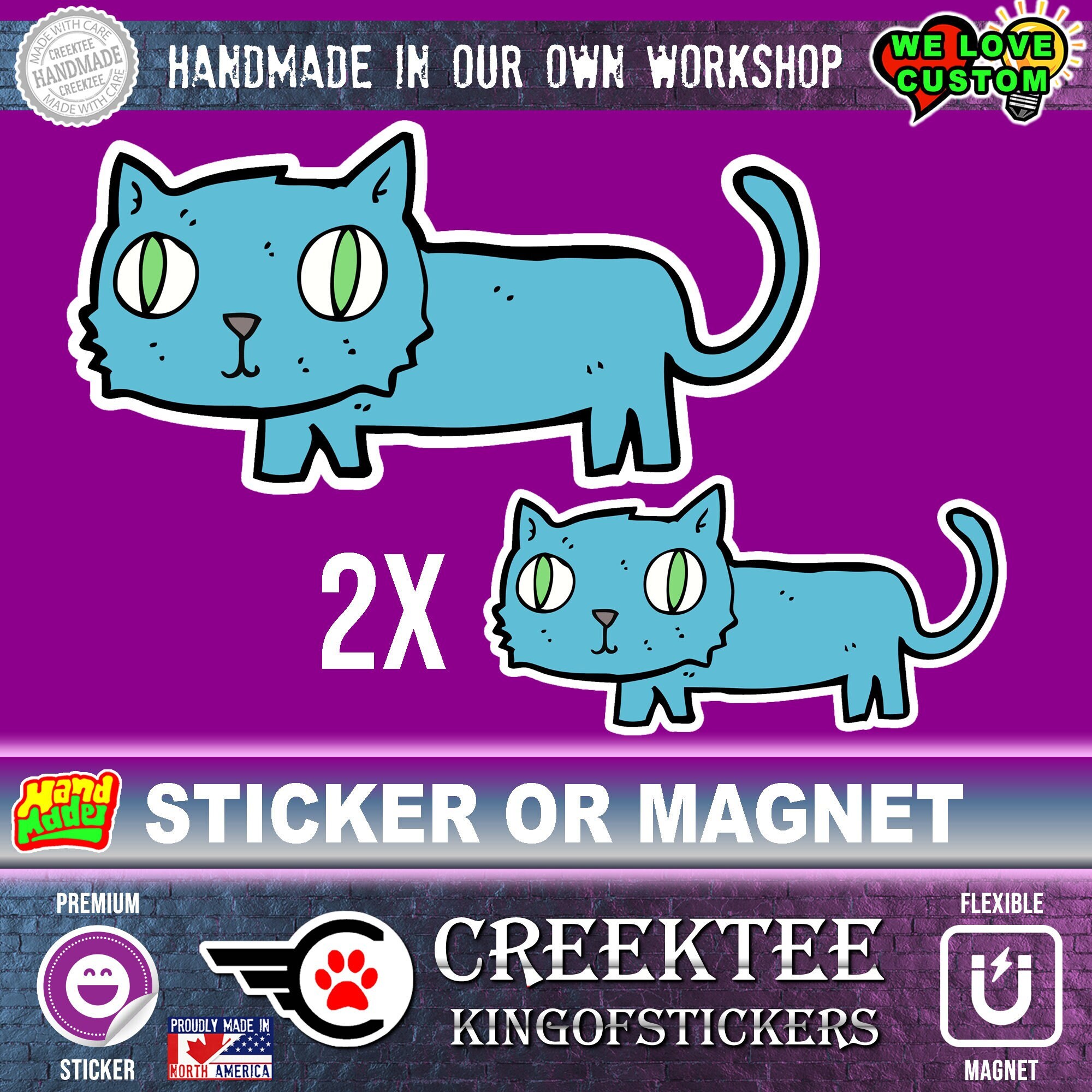 2x cat Funny Vinyl Sticker or Magnet, Vinyl Sticker, Laminate, UV Laminate  and Magnet options up to 9