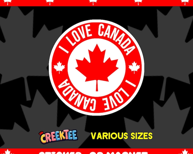 I Love Canada Round Bumper Sticker, Magnet, Vinyl Sticker or Window Cling, UV Laminate Coating, laptop, water bottle