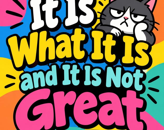 It Is What it is and It Is Not Great Square Bumper Sticker, Magnet, Vinyl Sticker or Window Cling, UV Laminate Coating, laptop, water bottle