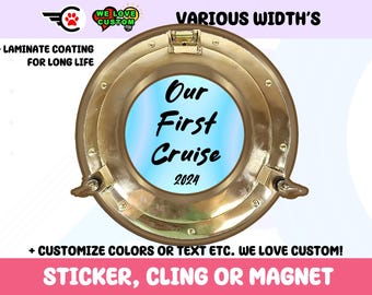 Custom Text Ship Window Sticker, Cruise Door Magnet, UV Laminate