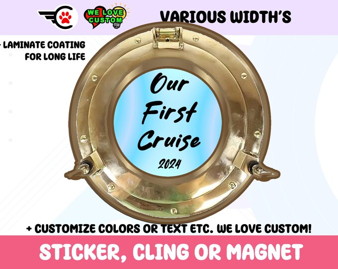 Custom Text Ship Window Sticker, Cruise Door Magnet, UV Laminate