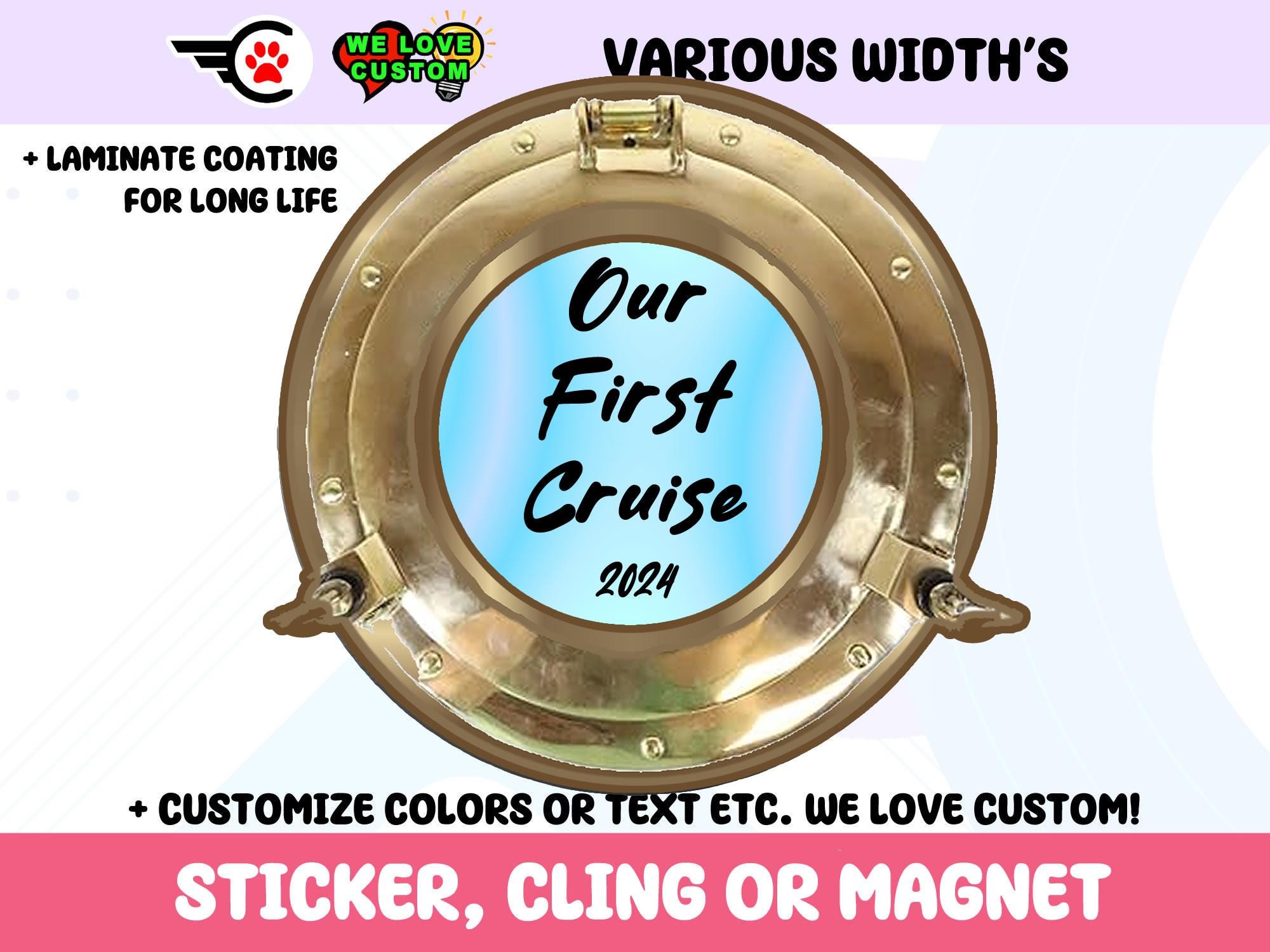 Custom Text Round Ship Window Vinyl Bumper Sticker, Window Cling in UV Laminate Coating. Your Text, Your Photo, Cruise Ship Door Magnet