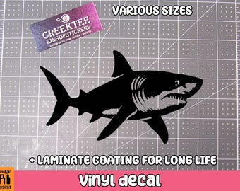 Shark Vinyl Decal Various Sizes and Colors Die Cut Vinyl Decal also in Cool Chrome Colors