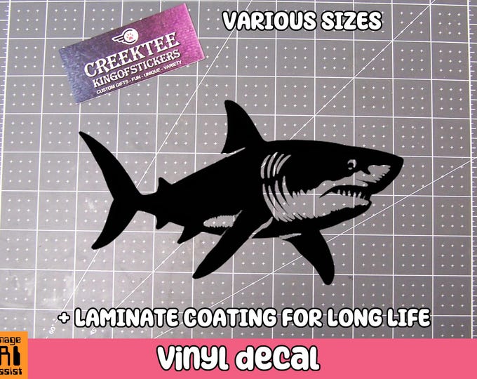 Shark Vinyl Decal Various Sizes and Colors Die Cut Vinyl Decal also in Cool Chrome Colors