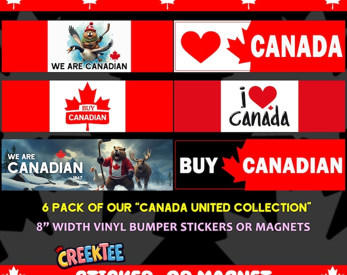 6x CANADA United Collection Bumper Sticker, Magnet, Vinyl Sticker or Window Cling, UV Laminate Coating, 8 inches