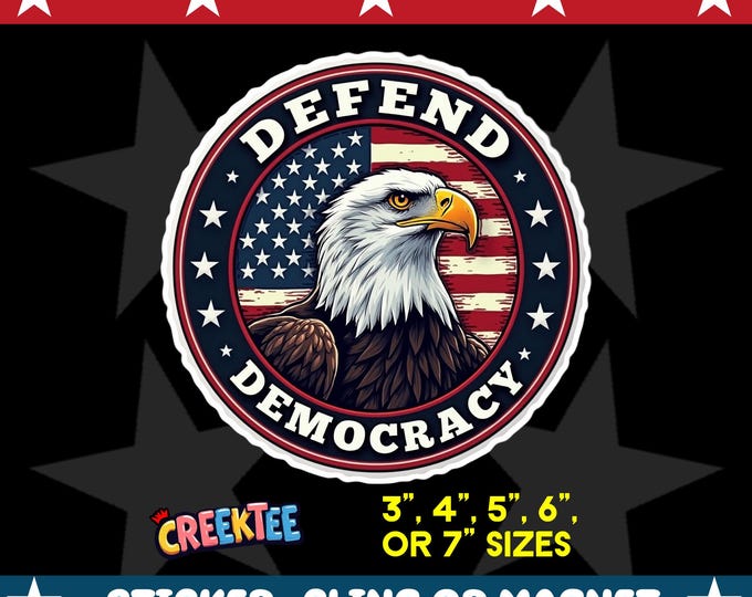 Defend Democracy Bumper Sticker, Magnet, Vinyl Sticker or Window Cling, UV Laminate Coating, laptop, water bottle
