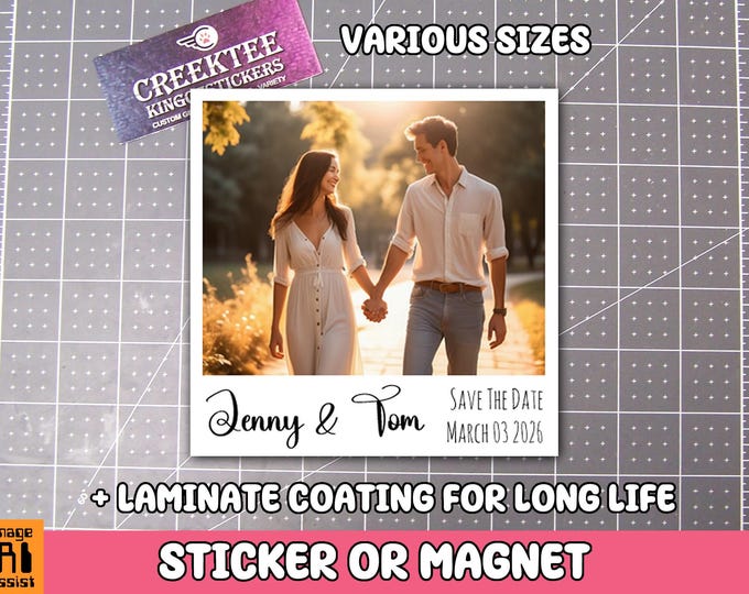 Your Photo Save The Date, Photo, Memories, Fun, Memory,  Sticker Or Fridge Magnet Premium 20 Mil Flexible Magnet with Laminate Coating