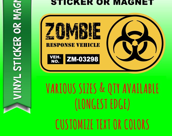 Zombie Response Vehicle bumper sticker or car magnet in various sizes
