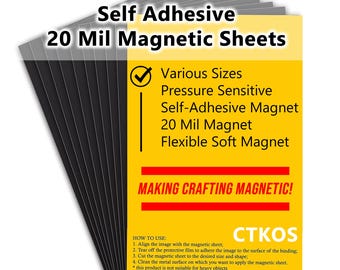 Self Adhesive 20mil Magnetic Sheets For Crafting, Machine Cuttable, Various Sizes and Quantities, Flexible Soft Magnet Sheets with Adhesive.