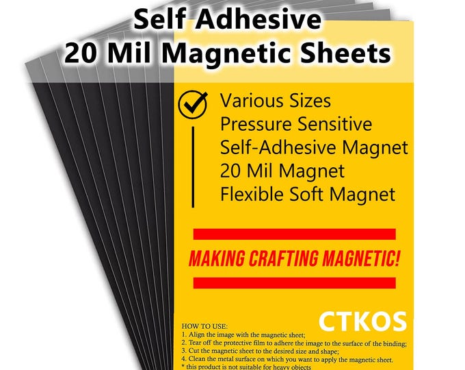 Self Adhesive 20mil Magnetic Sheets For Crafting, Machine Cuttable, Various Sizes and Quantities, Flexible Soft Magnet Sheets with Adhesive.
