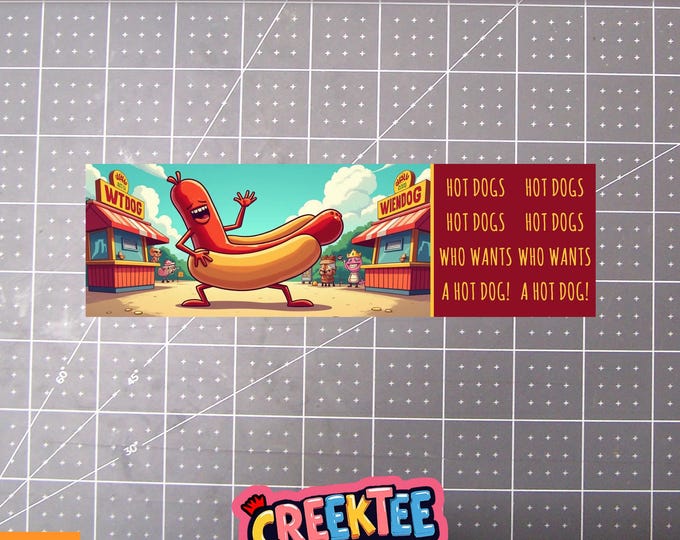 Hot Dogs Vinyl Bumper Sticker, Window Cling or Bumper Sticker Magnet in UV Laminate Coating