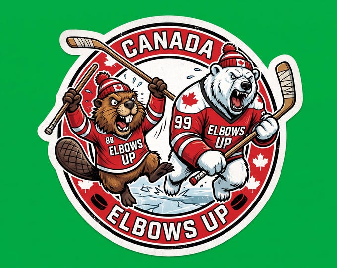 Proudly Canadian Round Elbows Up Bumper Sticker, Magnet, Vinyl Sticker or Window Cling, UV Laminate Coating