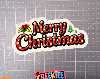 Merry Christmas Vinyl Sticker, Window Cling or Magnet in UV Laminate Coating