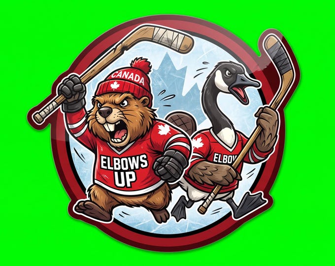 Proudly Canadian Round Elbows Up Bumper Sticker, Magnet, Vinyl Sticker or Window Cling, UV Laminate Coating