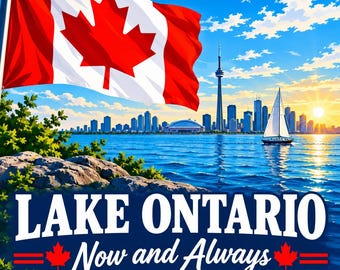 Lake Ontario Now And Always Square Bumper Sticker, Magnet, Vinyl Sticker or Window Cling, UV Laminate Coating, laptop, water bottle
