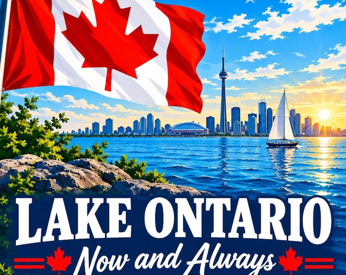 Lake Ontario Now And Always Square Bumper Sticker, Magnet, Vinyl Sticker or Window Cling, UV Laminate Coating, laptop, water bottle