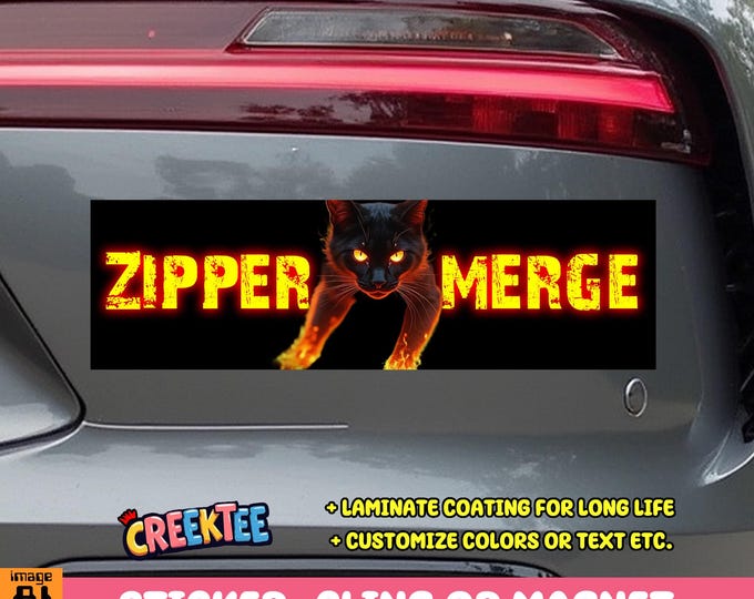 Zipper Merge Bumper Sticker, Magnet or Window Cling in Various Sizes Choose 10" for Standard Size