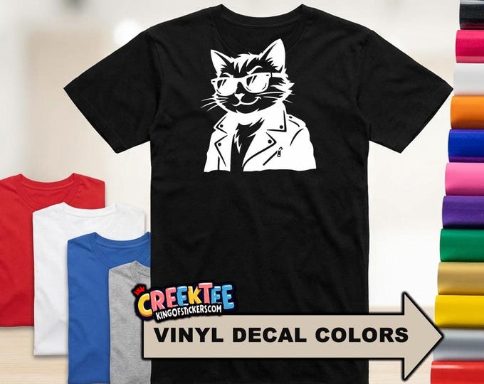 Cool Cat Wearing Shades HTV Vinyl Tee Various Sizes and Colors