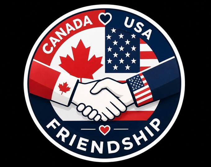 USA Canada Friendship Bumper Sticker, Magnet, Vinyl Sticker or Window Cling, UV Laminate Coating, laptop, water bottle