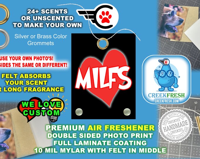 Love Milfs Premium Air Freshener Color Photo Print with Felt middle for fragrance absorption -Scented or un-Scented - Double Sd.