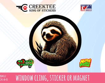 Relaxed Sloth round vinyl sticker, window cling or magnet in various sizes uv laminate protection