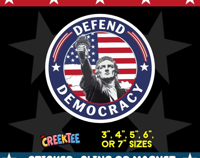 Defend Democracy Bumper Sticker, Magnet, Vinyl Sticker or Window Cling, UV Laminate Coating, laptop, water bottle