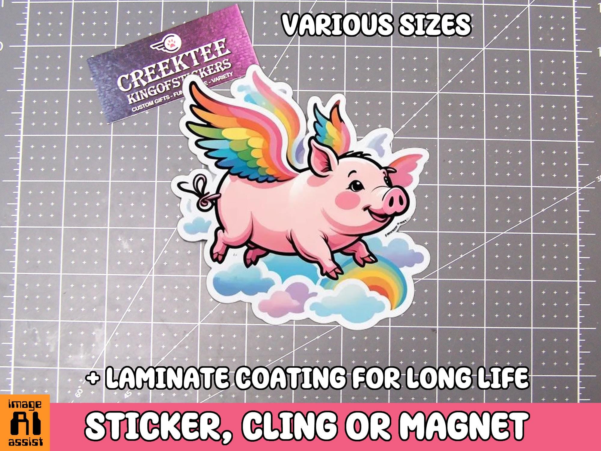 Flying Pig Vinyl Sticker, Window Cling or Magnet in UV Laminate Coating