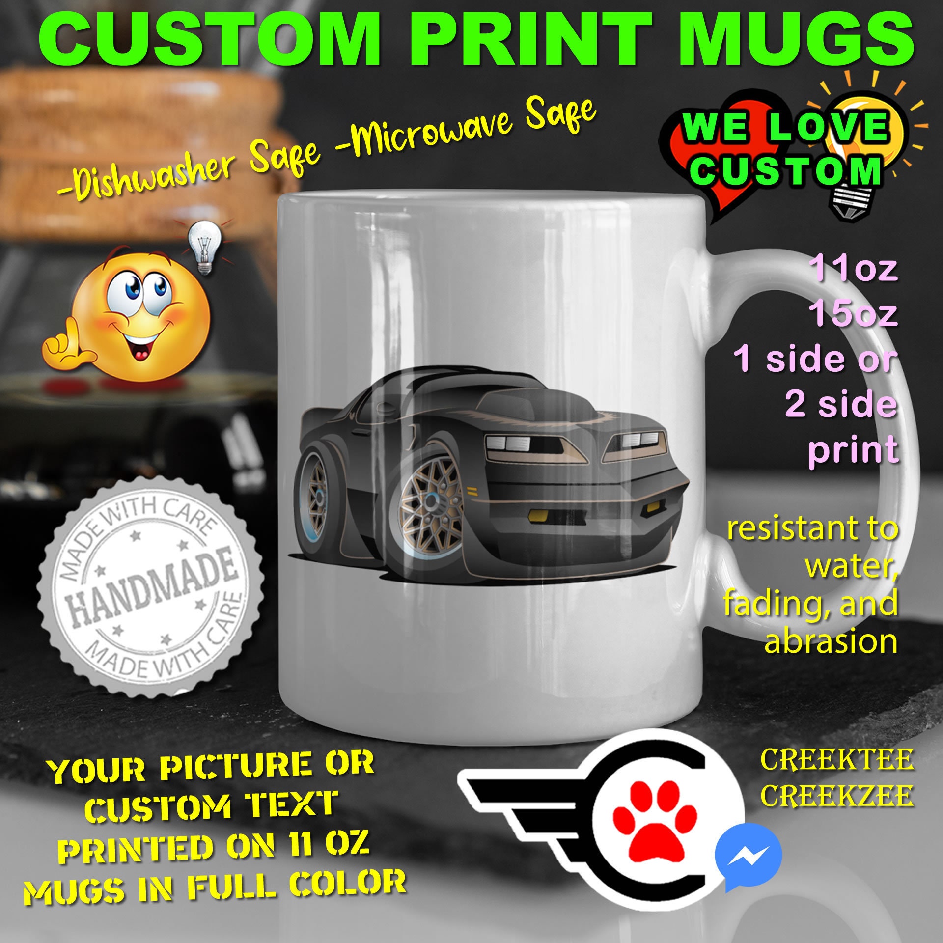 Trans Am Muscle Car Personalized Name Mug, Custom Funny Mug Custom Name 11oz Coffee Mug, choose your color or font