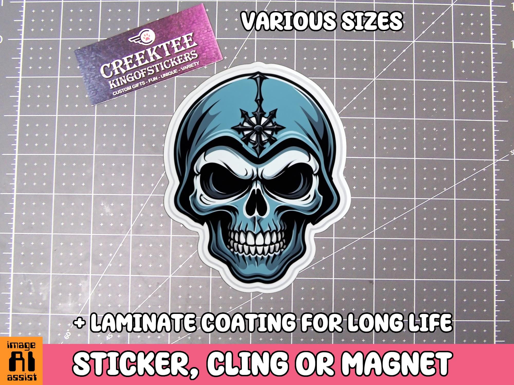 Skull Vinyl Sticker, Magnet or Window Cling in Various Sizes with Laminate Coating