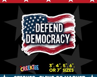 Defend Democracy Bumper Sticker, Magnet, Vinyl Sticker or Window Cling, UV Laminate Coating, laptop, water bottle