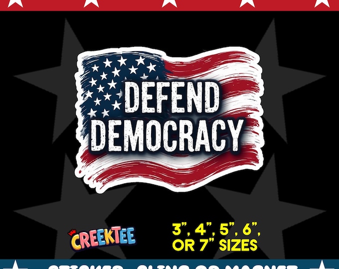 Defend Democracy Bumper Sticker, Magnet, Vinyl Sticker or Window Cling, UV Laminate Coating, laptop, water bottle