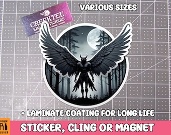 Mothman Vinyl Sticker, Magnet or Window Cling in Various Sizes with Laminate Coating Cool Cryptids