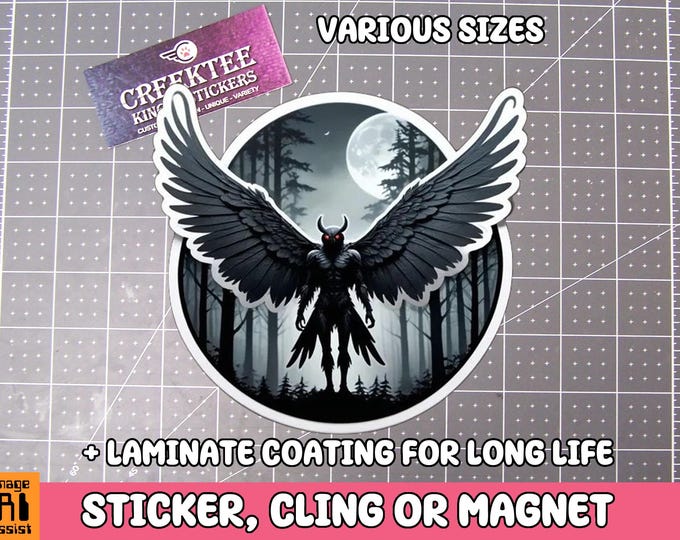Mothman Vinyl Sticker, Magnet or Window Cling in Various Sizes with Laminate Coating Cool Cryptids