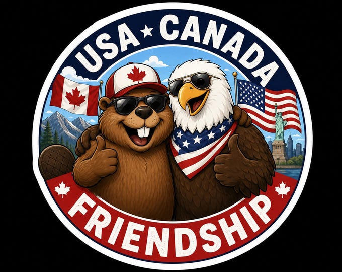 USA Canada Friendship Bumper Sticker, Magnet, Vinyl Sticker or Window Cling, UV Laminate Coating, laptop, water bottle