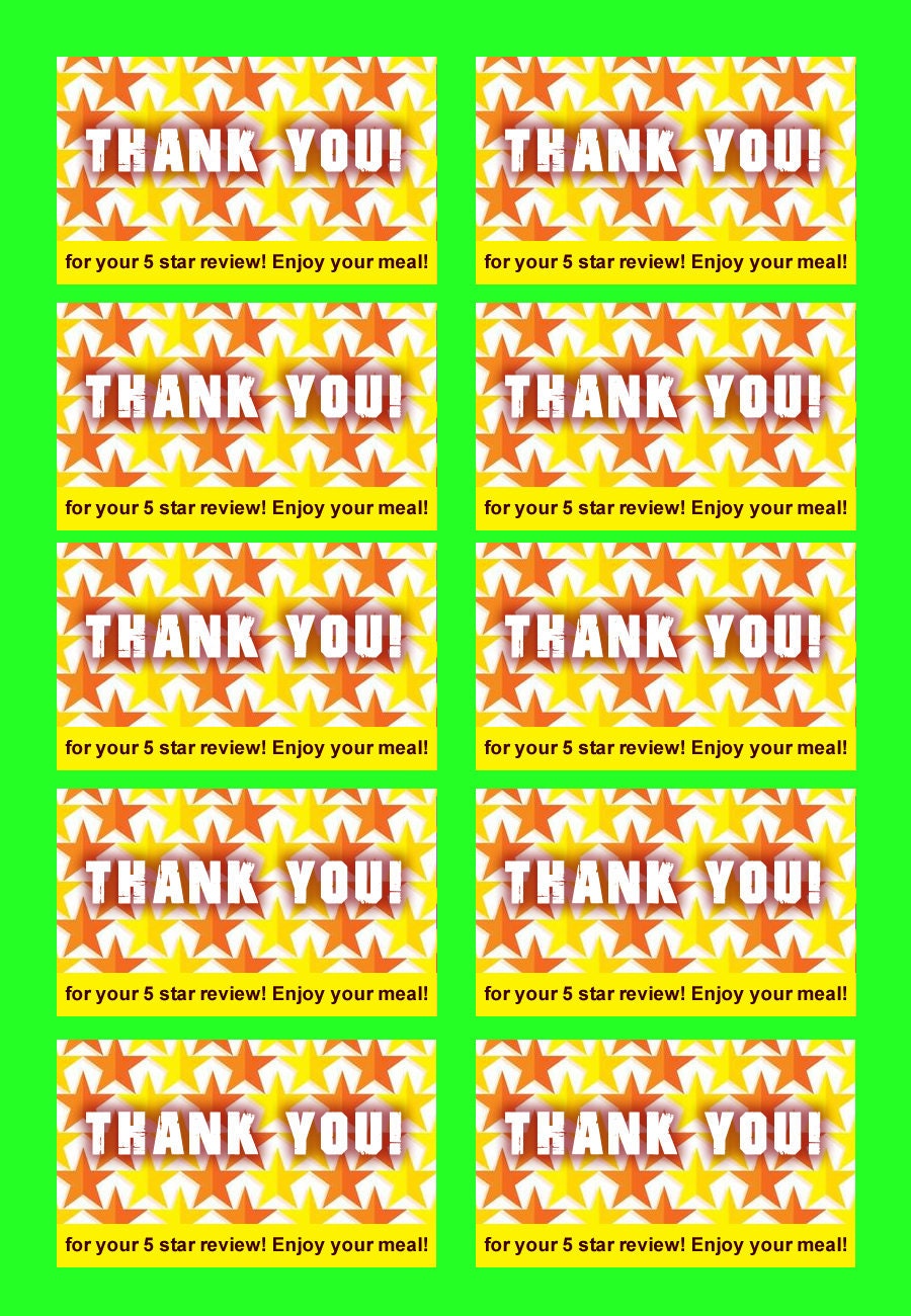 Sheets of 10 Food Delivery Stickers to say thank you and get more reviews