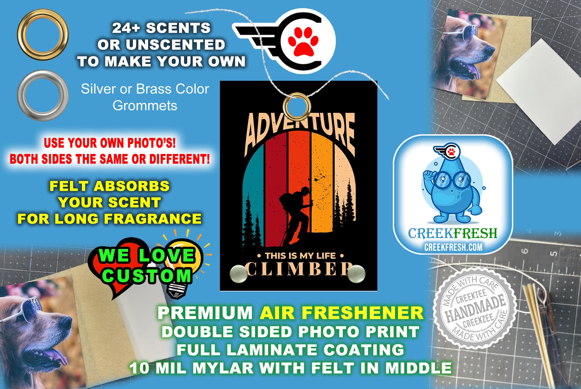 Adventure Premium Air Freshener Color Photo Print with Felt middle for fragrance absorption -Scented or un-Scented - Double Sd.