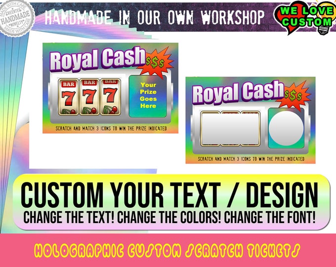 Holographic Custom Text Fun Faux Lottery Ticket Simulation Scratch Tickets 3.75" x 2.5" Laminated, 2, 5, 10, 20 options available.