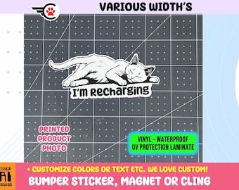 Lazy Cat Custom Text Vinyl Sticker, Magnet or Window Cling in Various Sizes