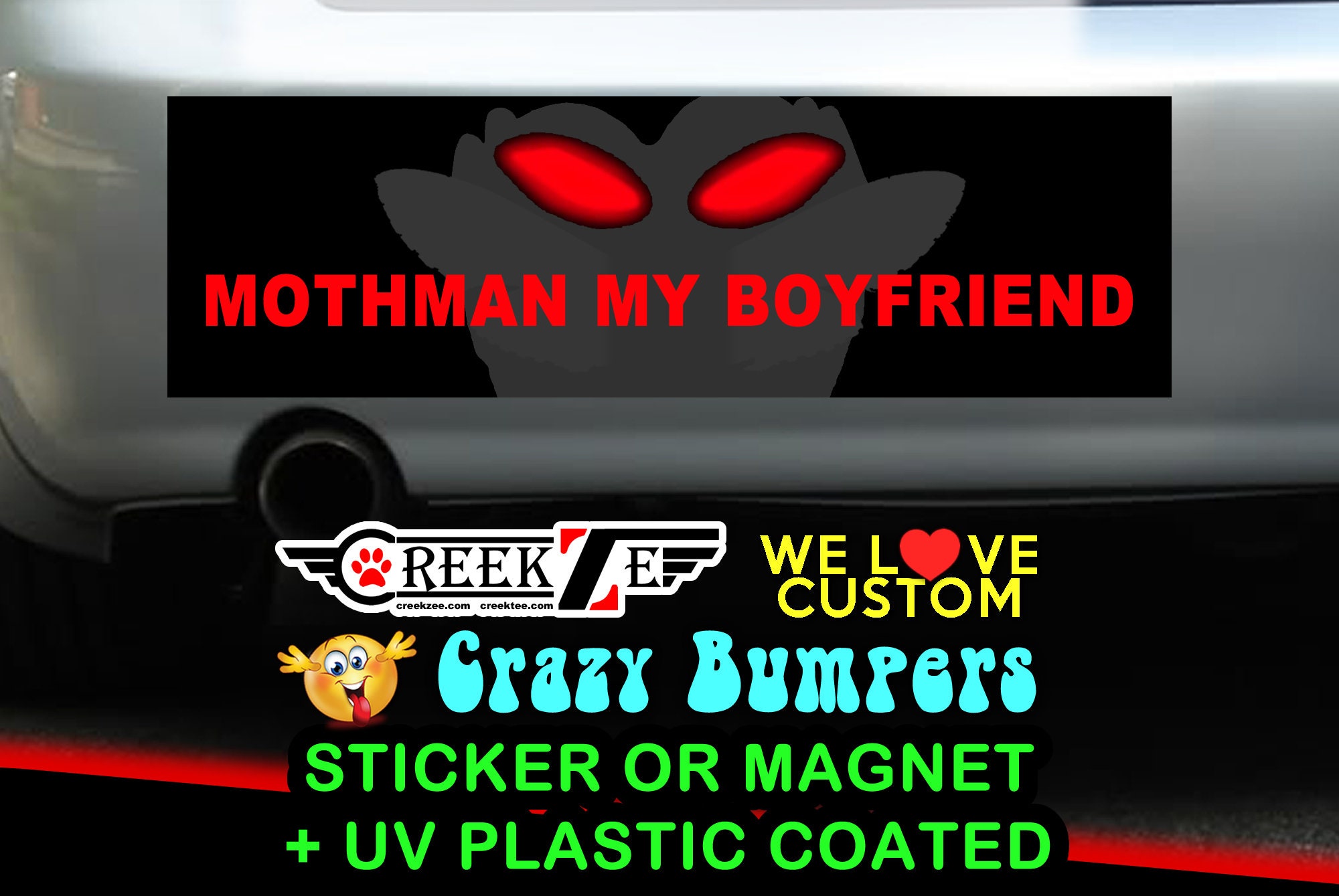 Mothman my boyfriend Bumper Sticker or Magnet in new sizes, 4