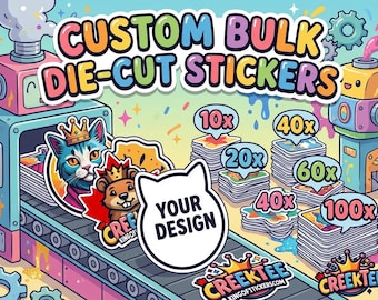 Bulk Custom Die-Cut Stickers, Cling or Magnets Your Design 10x to 100x with Laminate Coating Full Color