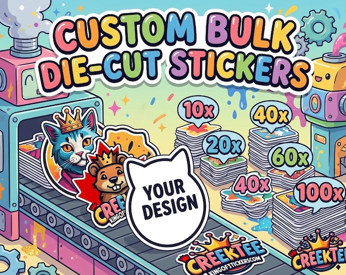 Bulk Custom Die-Cut Stickers, Cling or Magnets Your Design 10x to 100x with Laminate Coating Full Color