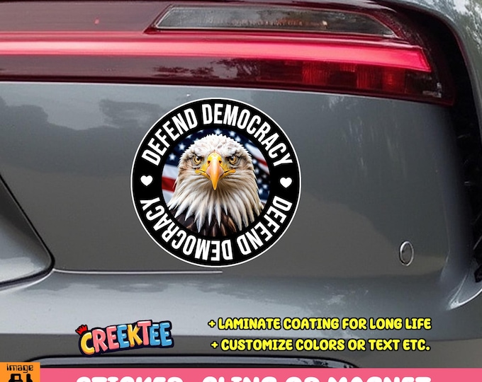 Defend Democracy Bumper Sticker, Magnet, Vinyl Sticker or Window Cling, UV Laminate Coating, laptop, water bottle