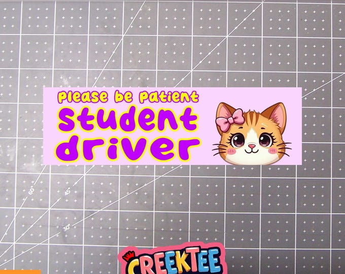 Please Be Patient Student Driver Cute Bumper Sticker, Magnet or Window Cling in Various Sizes Choose 10" for Standard Size