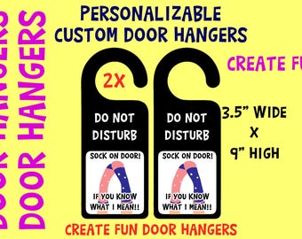 2x Custom Mylar Door Hangers, your photo or text, colors, customizable, Laminated , One Side Print with white back, 4 inch w. by 9 inch h.